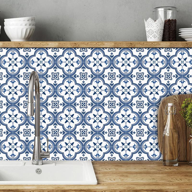 10Pcs Bohemian Flowers Tile Stickers Self Adhesive Waterproof Kitchen Backsplash