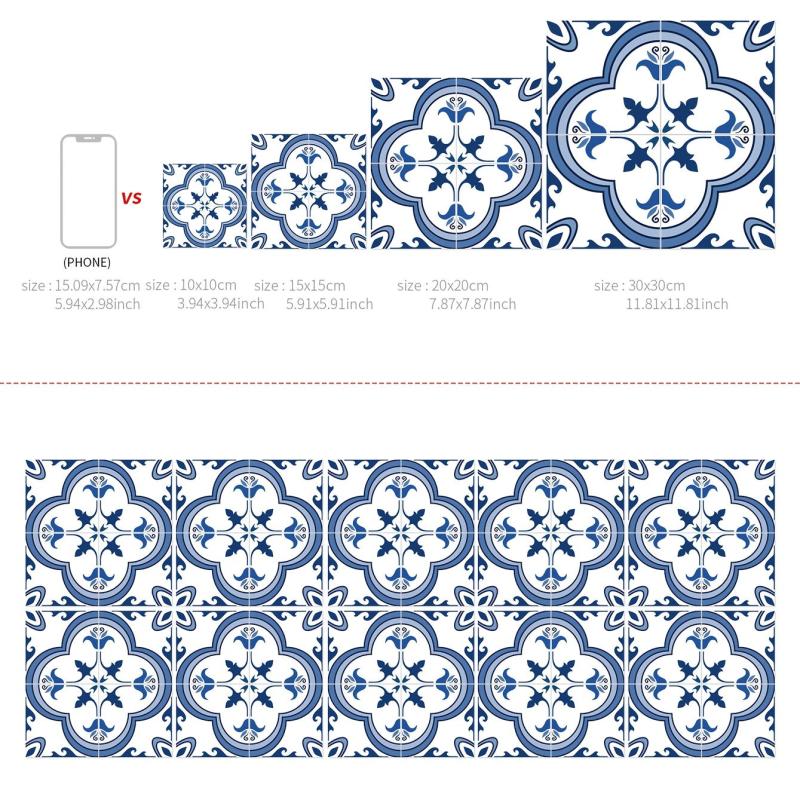 10Pcs Bohemian Flowers Tile Stickers Self Adhesive Waterproof Kitchen Backsplash