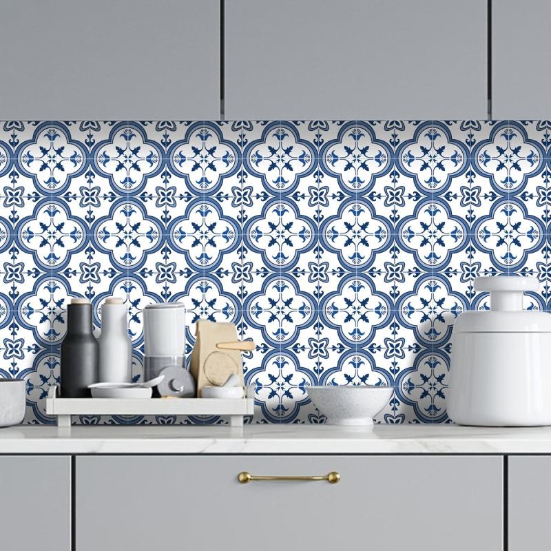 10Pcs Bohemian Flowers Tile Stickers Self Adhesive Waterproof Kitchen Backsplash
