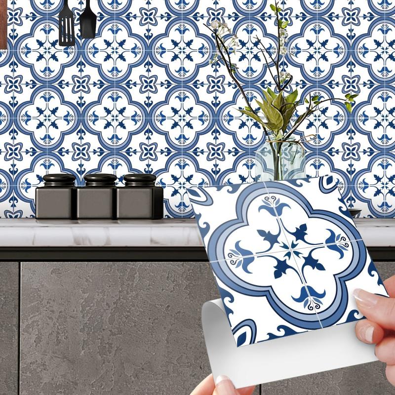 10Pcs Bohemian Flowers Tile Stickers Self Adhesive Waterproof Kitchen Backsplash