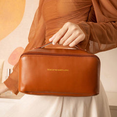 Large Capacity Travel Cosmetic Bag Waterproof PU Leather Skincare Toiletry Bag