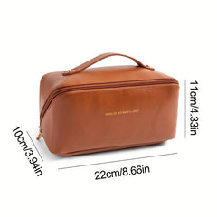 Large Capacity Travel Cosmetic Bag Waterproof PU Leather Skincare Toiletry Bag