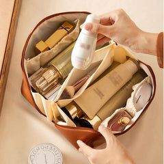 Large Capacity Travel Cosmetic Bag Waterproof PU Leather Skincare Toiletry Bag
