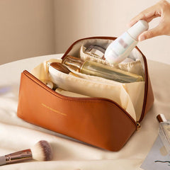 Large Capacity Travel Cosmetic Bag Waterproof PU Leather Skincare Toiletry Bag