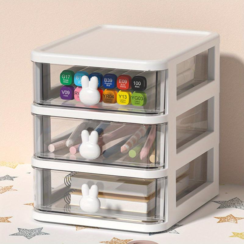 Rabbit Cartoon Desktop Storage Box with Small Drawer Desk Organizer