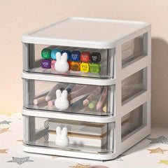 Rabbit Cartoon Desktop Storage Box with Small Drawer Desk Organizer