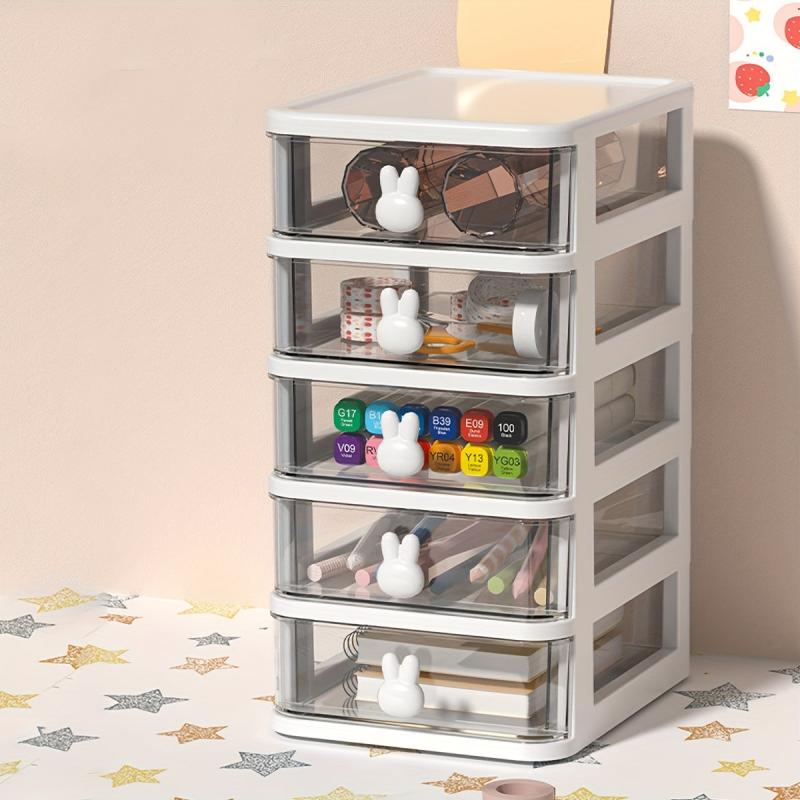 Rabbit Cartoon Desktop Storage Box with Small Drawer Desk Organizer
