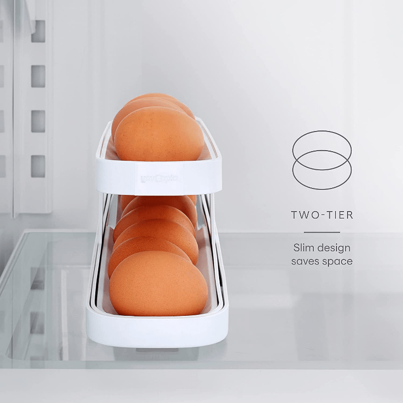 2 Tier Egg Dispenser for Refrigerator Rolling Egg Storage Container
