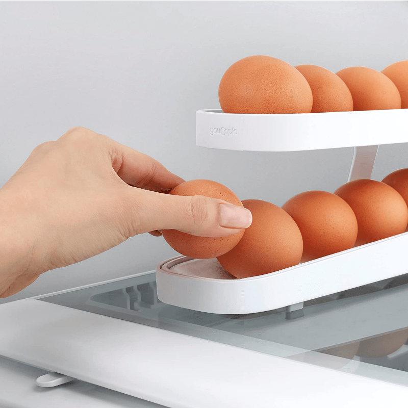 2 Tier Egg Dispenser for Refrigerator Rolling Egg Storage Container