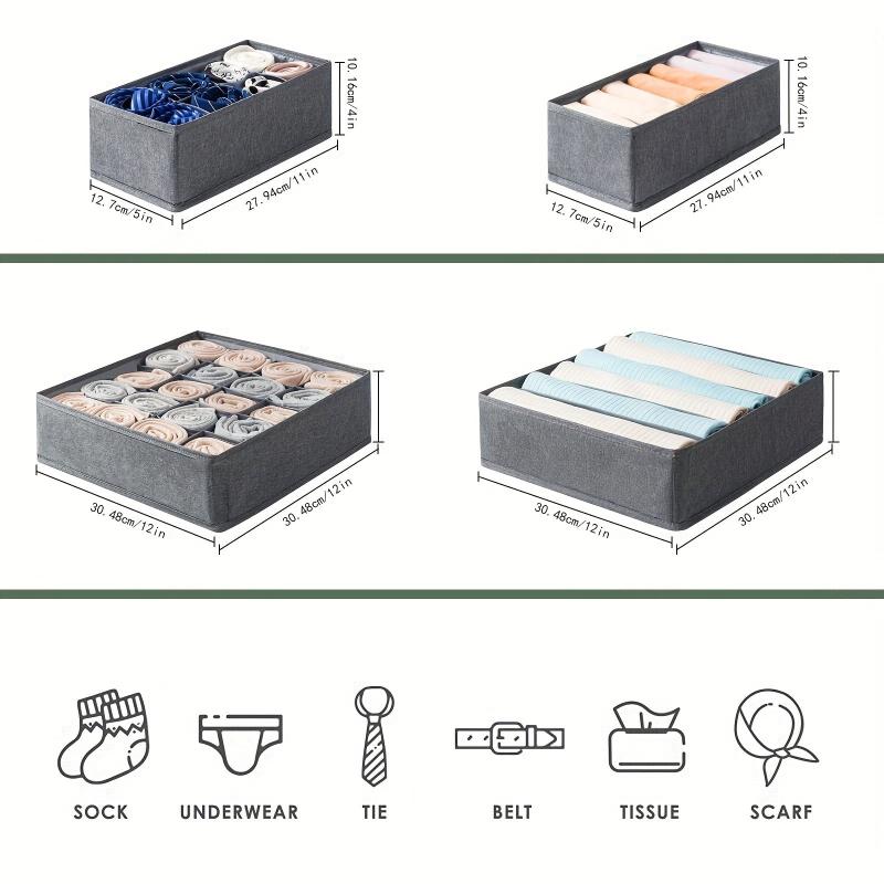 4 Pack Fabric Sock & Underwear Drawer Organizers