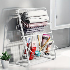 2 Tier Metal Fruit Basket Countertop Organizer for Kitchen & Bathroom Storage