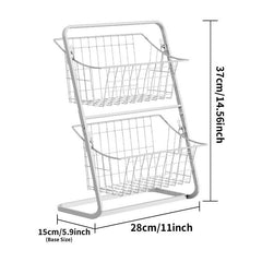 2 Tier Metal Fruit Basket Countertop Organizer for Kitchen & Bathroom Storage