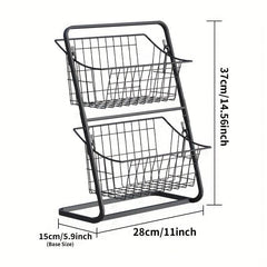 2 Tier Metal Fruit Basket Countertop Organizer for Kitchen & Bathroom Storage