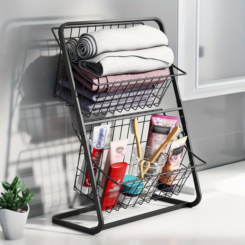 2 Tier Metal Fruit Basket Countertop Organizer for Kitchen & Bathroom Storage