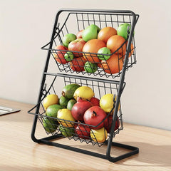 2 Tier Metal Fruit Basket Countertop Organizer for Kitchen & Bathroom Storage