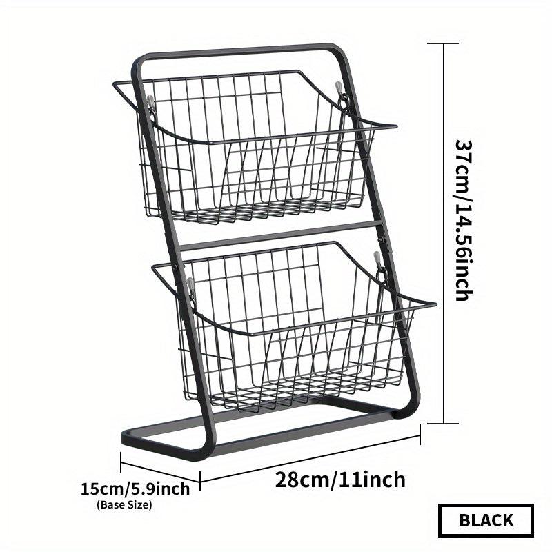 2 Tier Metal Fruit Basket Countertop Organizer for Kitchen & Bathroom Storage