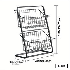 2 Tier Metal Fruit Basket Countertop Organizer for Kitchen & Bathroom Storage