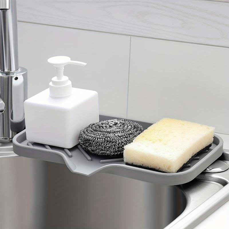 Large Silicone Sponge Holder Sink Organizer Caddy Drain Storage Tray