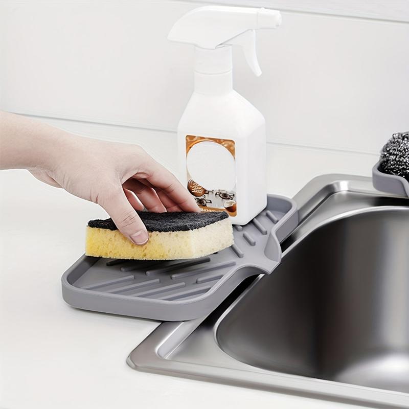 Large Silicone Sponge Holder Sink Organizer Caddy Drain Storage Tray