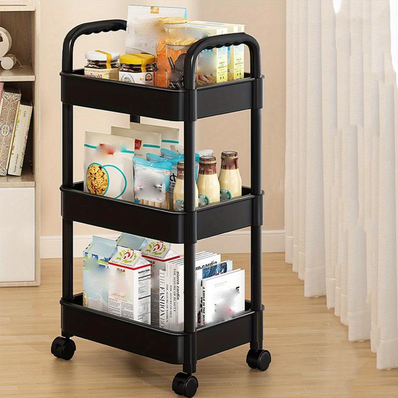 3-Layer Small Cart Plastic Storage Rack with Wheels