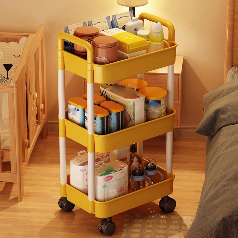 3-Layer Small Cart Plastic Storage Rack with Wheels