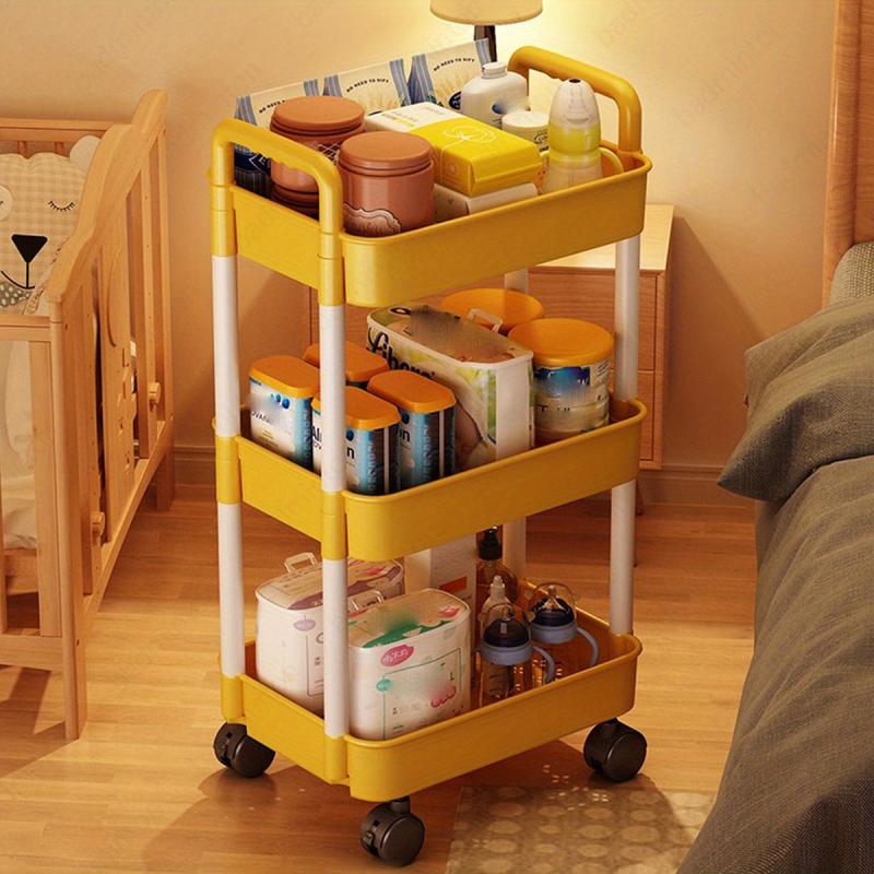 3-Layer Small Cart Plastic Storage Rack with Wheels