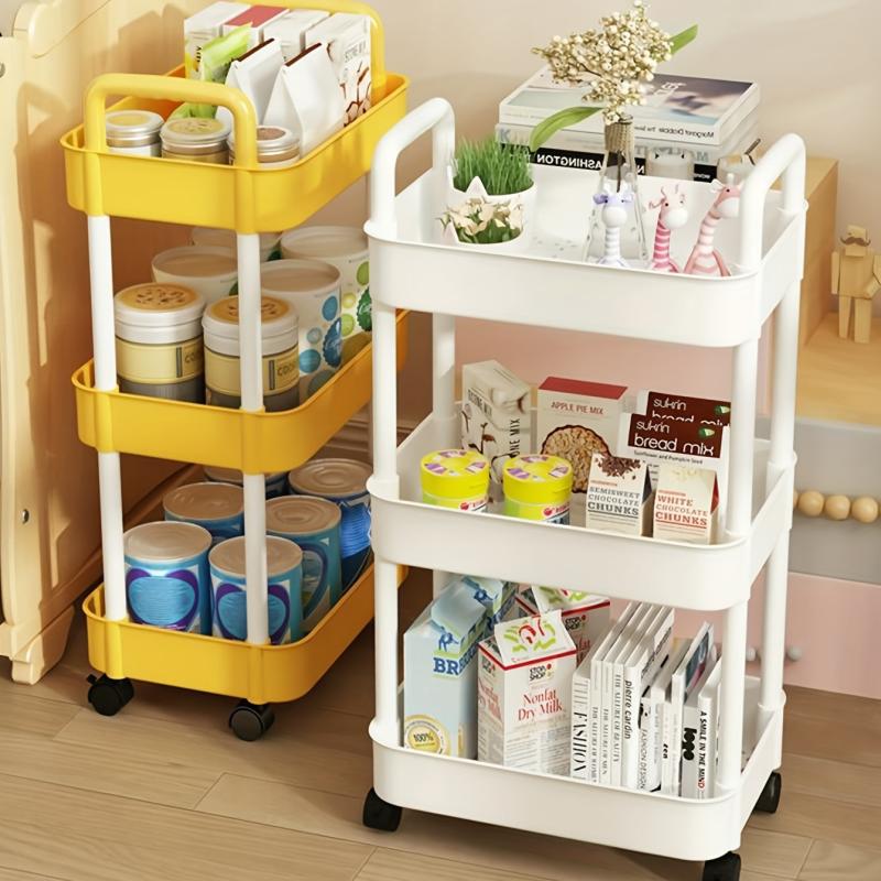3-Layer Small Cart Plastic Storage Rack with Wheels
