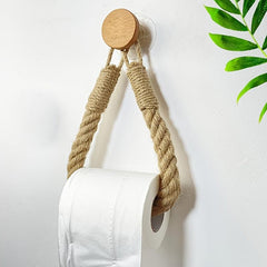Hemp Rope Paper Towel Holder Solid Wood Cotton Rope Weaving Storage Towel Holder