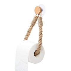 Hemp Rope Paper Towel Holder Solid Wood Cotton Rope Weaving Storage Towel Holder