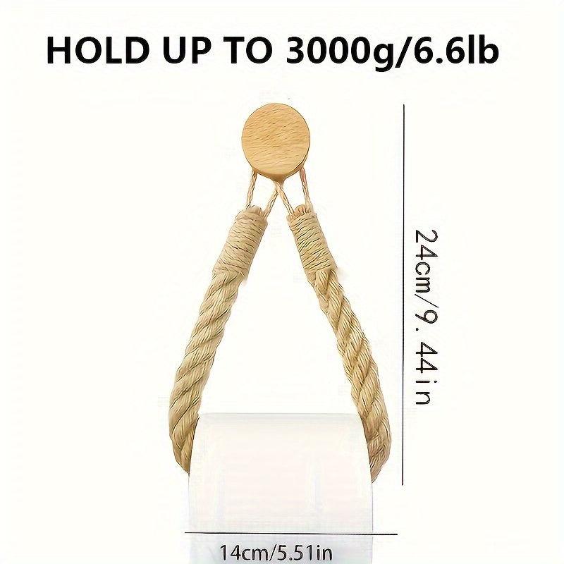 Hemp Rope Paper Towel Holder Solid Wood Cotton Rope Weaving Storage Towel Holder