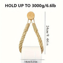 Hemp Rope Paper Towel Holder Solid Wood Cotton Rope Weaving Storage Towel Holder