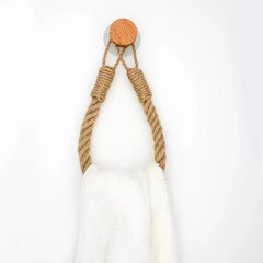Hemp Rope Paper Towel Holder Solid Wood Cotton Rope Weaving Storage Towel Holder