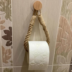 Hemp Rope Paper Towel Holder Solid Wood Cotton Rope Weaving Storage Towel Holder