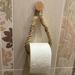 Hemp Rope Paper Towel Holder Solid Wood Cotton Rope Weaving Storage Towel Holder