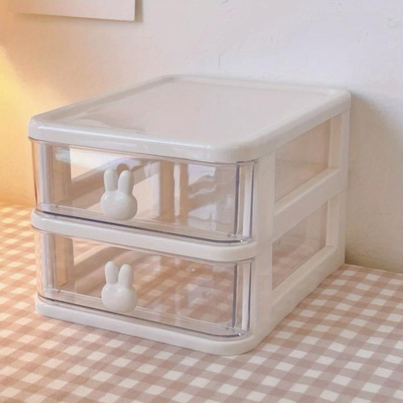 Pink Storage Drawer Cabinet Rabbit Handle Stackable Storage Box