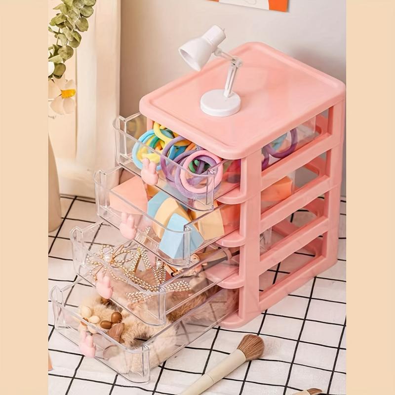 Pink Storage Drawer Cabinet Rabbit Handle Stackable Storage Box