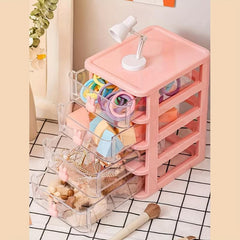Pink Storage Drawer Cabinet Rabbit Handle Stackable Storage Box