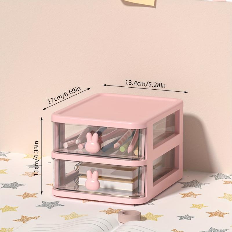 Pink Storage Drawer Cabinet Rabbit Handle Stackable Storage Box