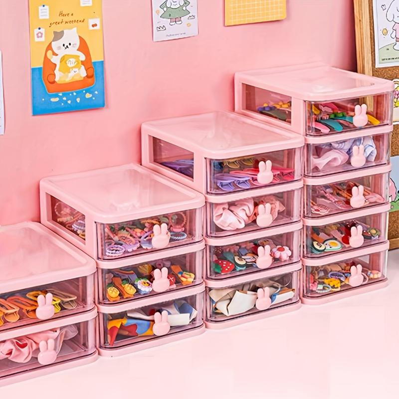 Pink Storage Drawer Cabinet Rabbit Handle Stackable Storage Box
