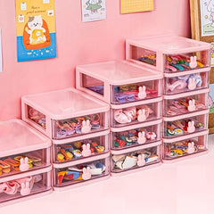 Pink Storage Drawer Cabinet Rabbit Handle Stackable Storage Box