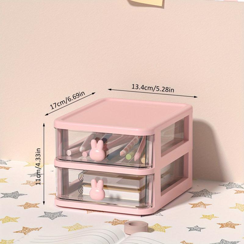 Pink Storage Drawer Cabinet Rabbit Handle Stackable Storage Box
