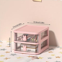 Pink Storage Drawer Cabinet Rabbit Handle Stackable Storage Box