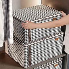 Large Capacity Storage Bag Zipper Clothes Organizer Box Plaid Storage Bag
