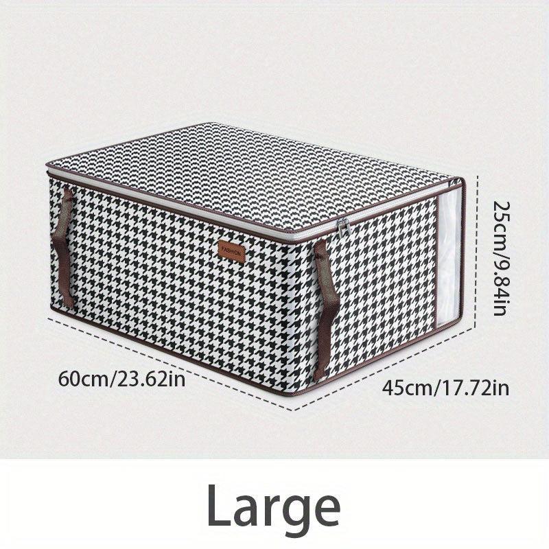 Large Capacity Storage Bag Zipper Clothes Organizer Box Plaid Storage Bag