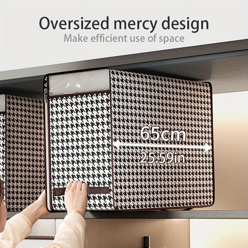 Large Capacity Storage Bag Zipper Clothes Organizer Box Plaid Storage Bag