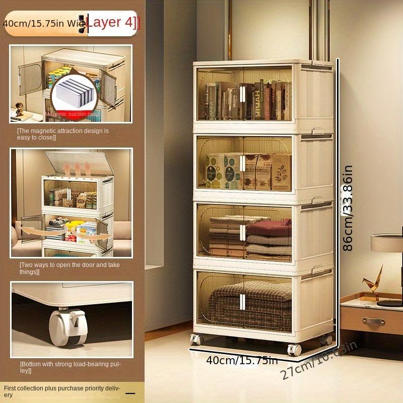 Foldable Storage Box with Wheel & Doors Stackable Shoes Storage