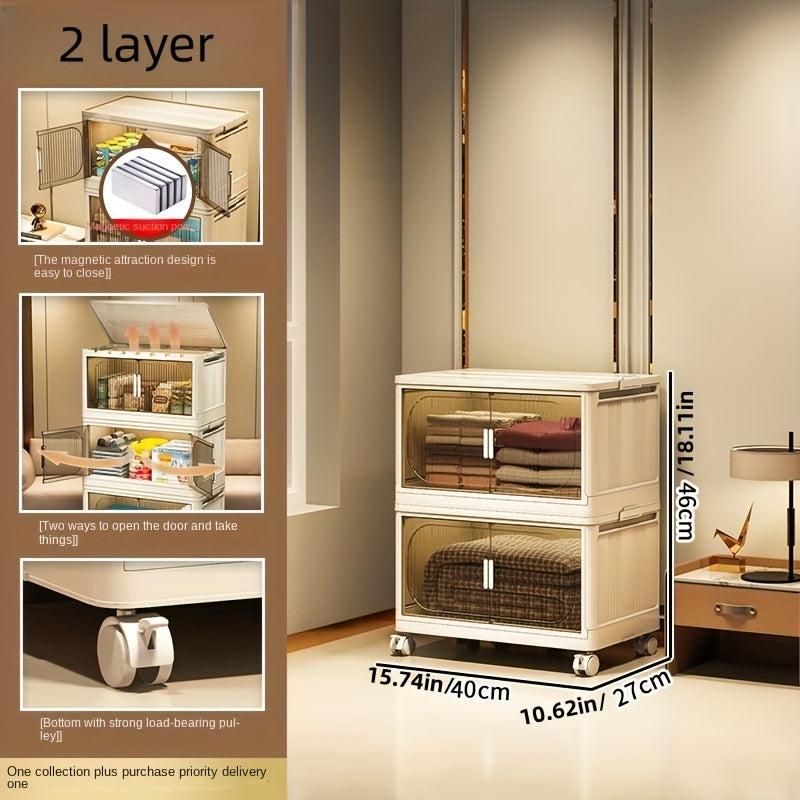 Foldable Storage Box with Wheel & Doors Stackable Shoes Storage