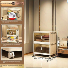 Foldable Storage Box with Wheel & Doors Stackable Shoes Storage