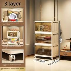 Foldable Storage Box with Wheel & Doors Stackable Shoes Storage
