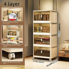 Foldable Storage Box with Wheel & Doors Stackable Shoes Storage